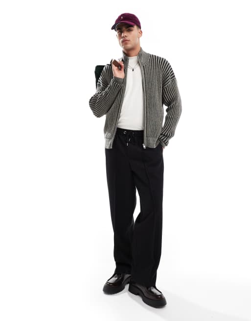 Cotton On – Zapinany na suwak czarny dzianinowy sweter