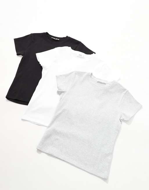 Cotton On – Zestaw 3 T-shirtów o krótkim fasonie w stylu lat 90. w kolorze czarnym, białym i szarym
