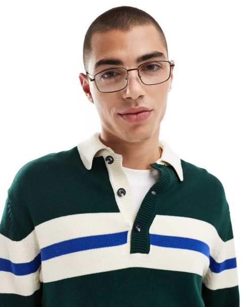 Cotton On – Zielony dzianinowy sweter w stylu rugby - view 1