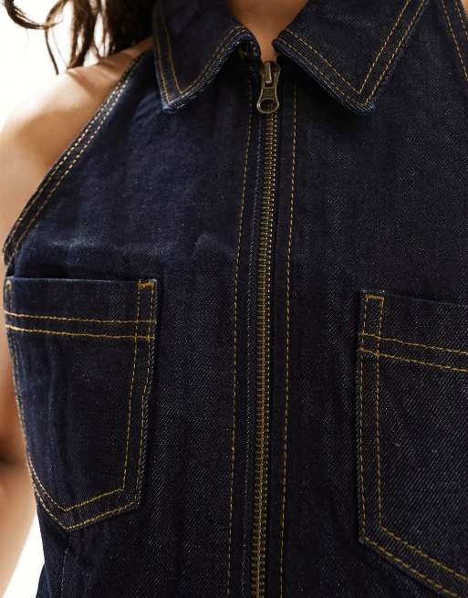 Cotton On zip front halter denim fitted singlet top , 2 of 4