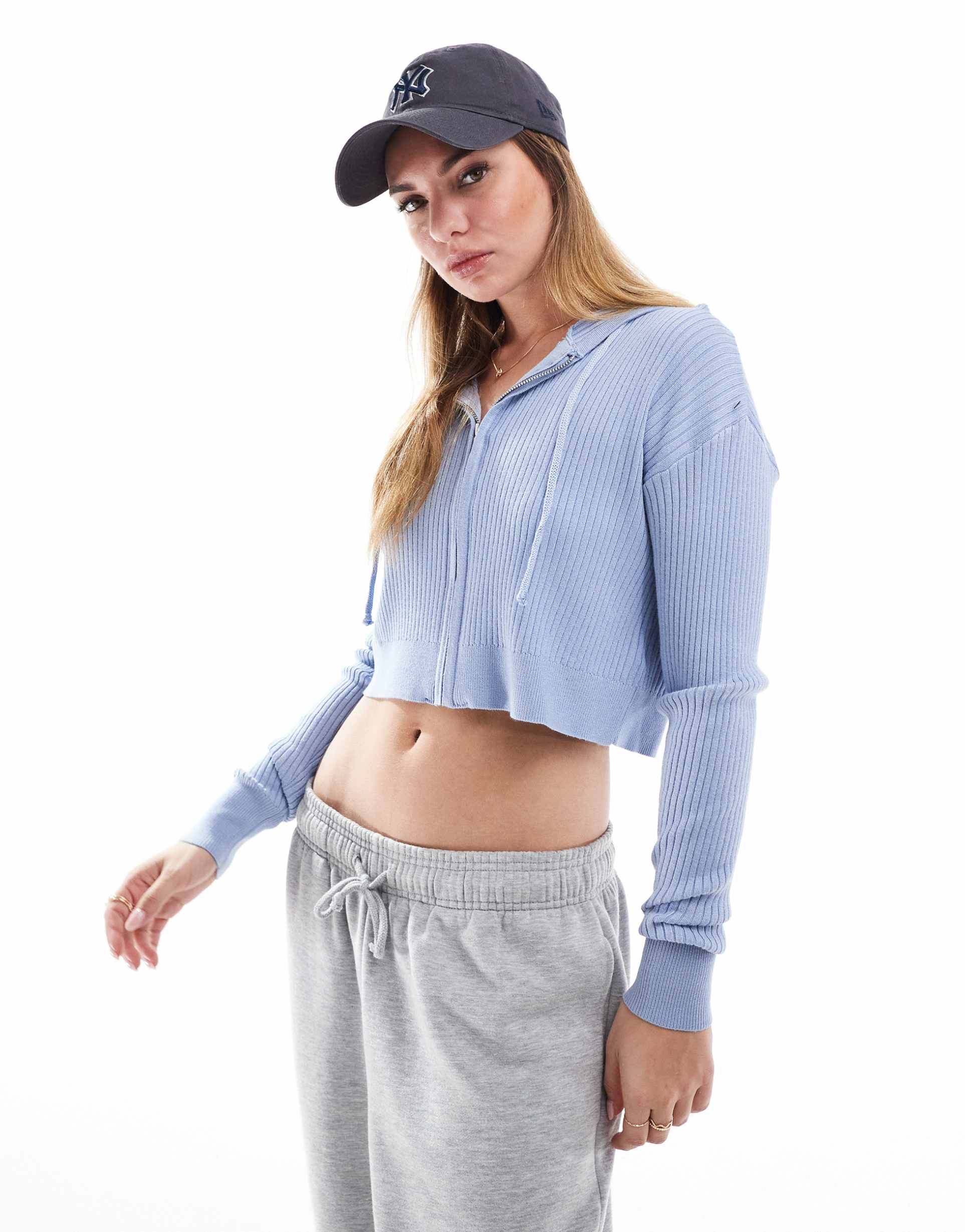 cotton on zip it good hood knit cardigan in dusk blue