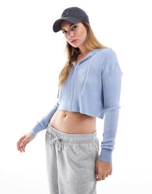 Cotton On - Zip it Good - Strickjacke in Nebelblau mit Kapuze
