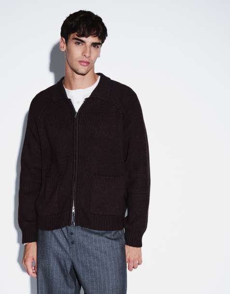 Cotton On zip through knitted bomber in chocolate - view 1