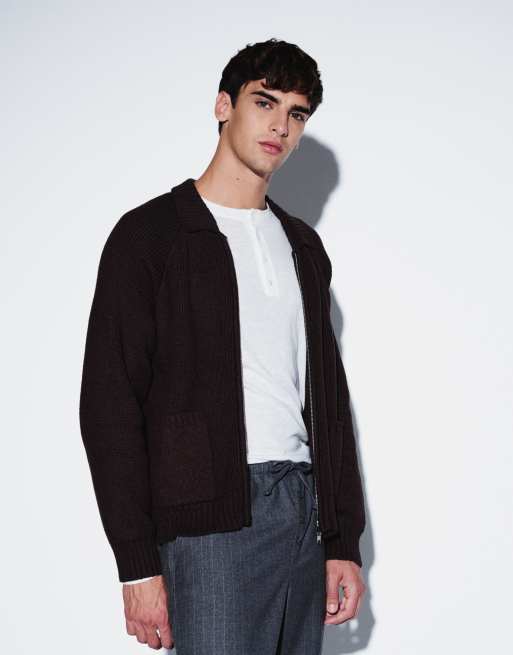 Cotton On zip through knitted bomber in chocolate, 5 of 9