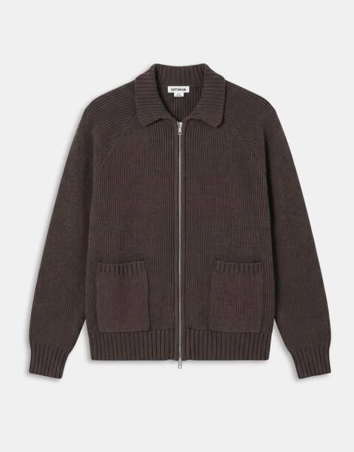Cotton On zip through knitted bomber in chocolate, 6 of 9