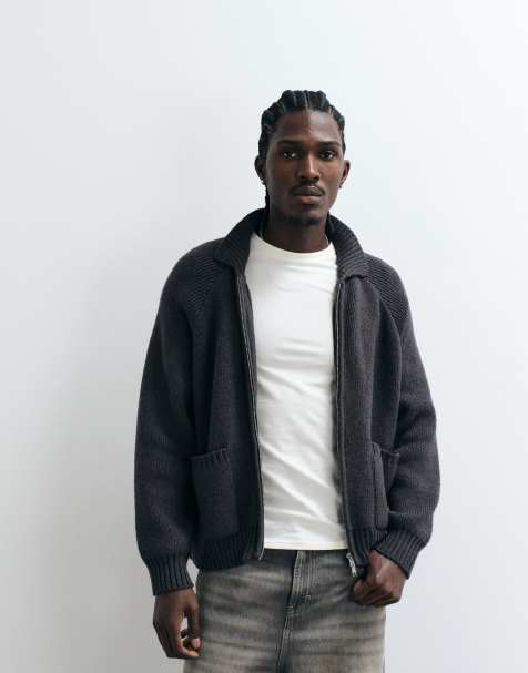 Cotton On zip through knitted bomber jacket in black - view 1