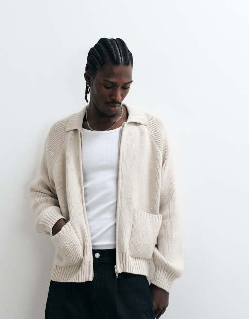 Cotton On zip through knitted bomber jacket in natural marle, 4 of 5