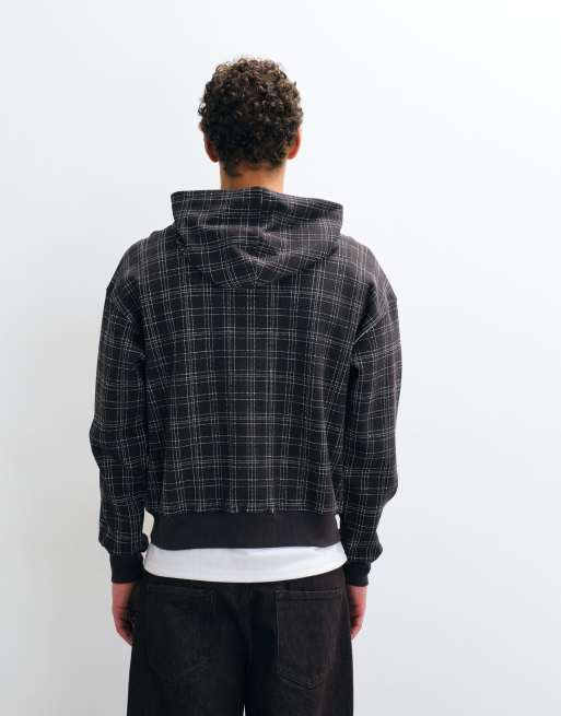 Cotton On zip up hoodie in black brown check, 5 of 5