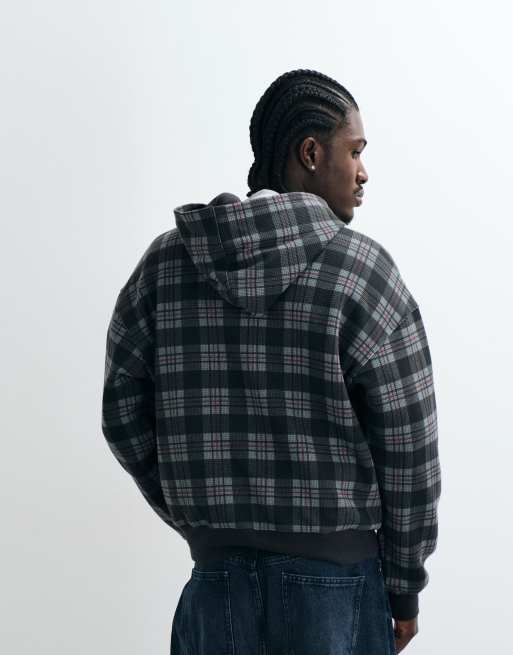 Cotton On zip up hoodie in washed black check, 3 of 5