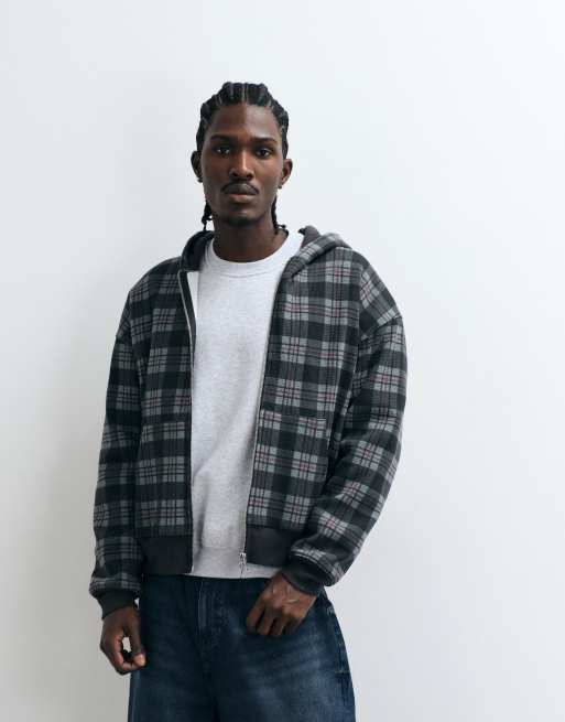 Cotton On zip up hoodie in washed black check, 5 of 5