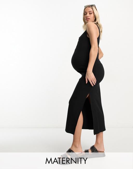 Cotton On - Zwangerschapskleding - Geribbelde Henley maxi jurk in zwart 