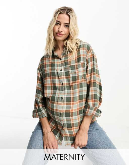 Cotton On - Zwangerschapskleding - Geruit boyfriend overhemd van flanel in blauw 