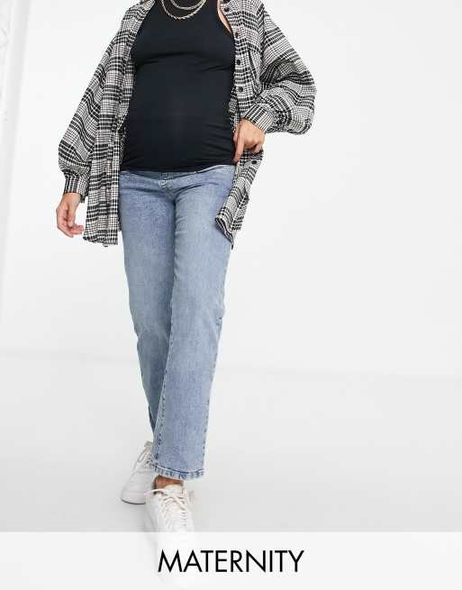 Cotton On - Zwangerschapskleding - Rechte stretchjeans in lichte wassing blauw 