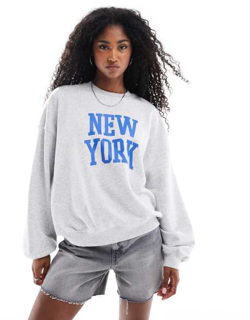 Cotton – Sweatshirt in Grau mit lizenzierter New York-Grafik, 3 von 4