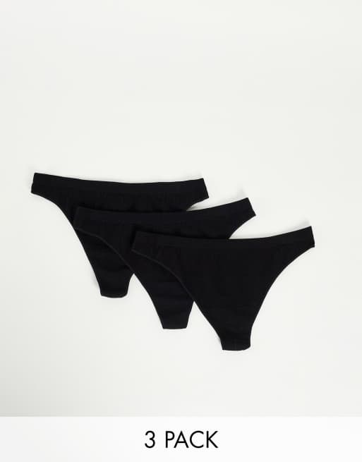 Cotton:On 3-pack seam free rib thongs in black