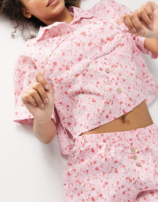 Pink floral best sale pajama set