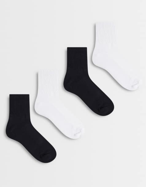 CottonOn 4 pack quarter crew socks in black and white - view 1