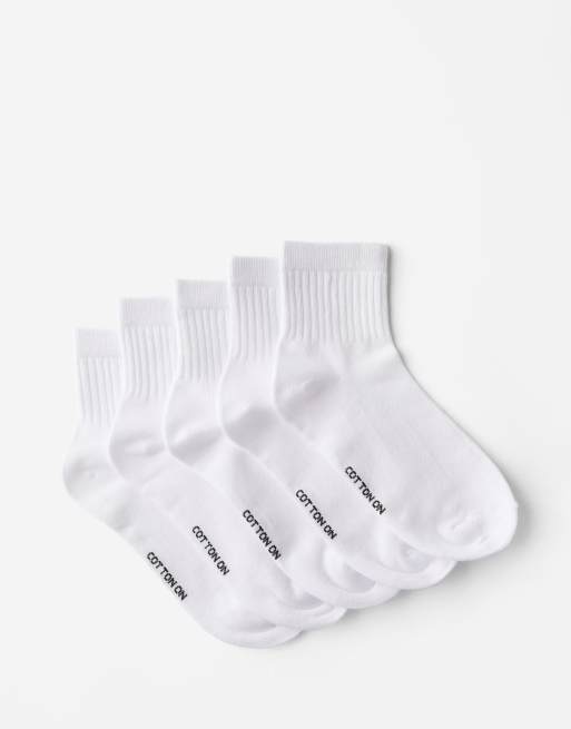 Cotton:On 5pk quarter crew sock in white