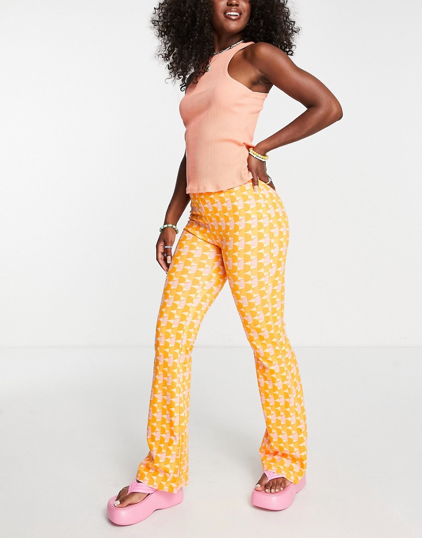 Cotton:on 70s Inspired Printed Flares In Orange