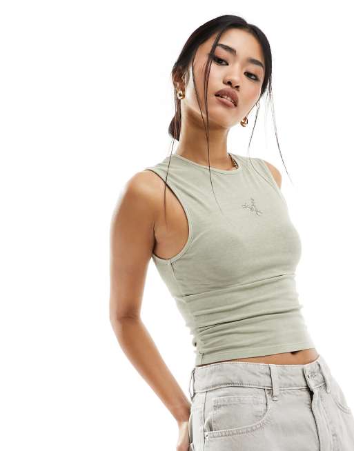 Cotton:On 90s Crop Graphic Tank top in sage green