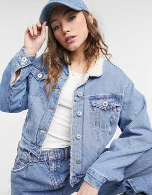 Cotton:On 90S sherpa denim jacket in blue | ASOS