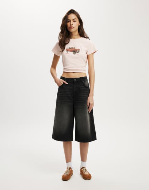 Cotton:On 91 baggy denim jort in black - view 1