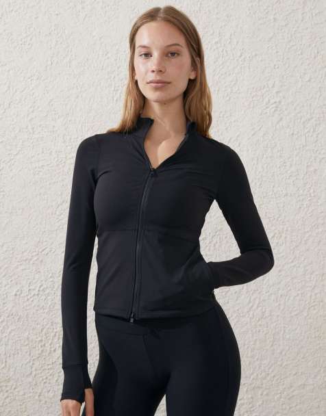 Cotton:On Active core zip through long sleeve top in black - view 1