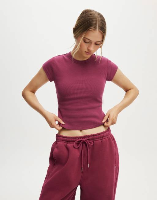 Cotton:On Active curved hem baby tee in burgundy