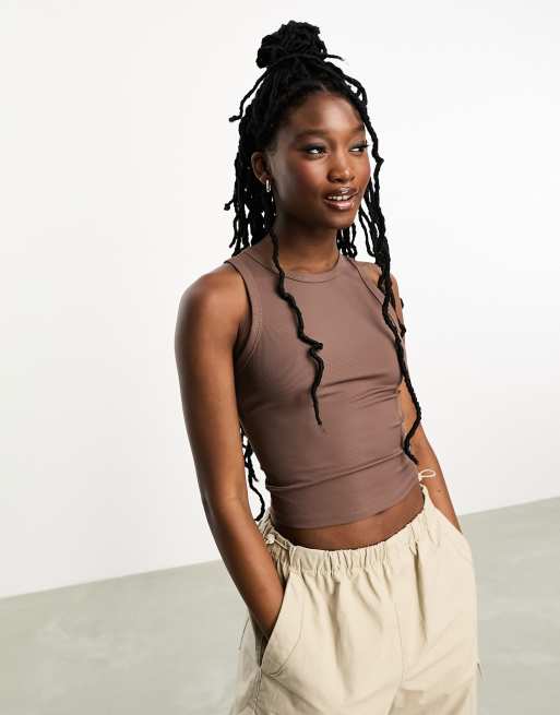 Cotton:On active rib tank top in brown