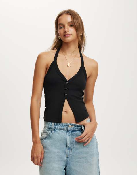 Cotton:On Alexa button front halter in black - view 1
