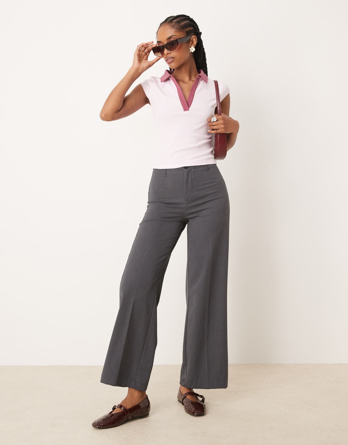 Cotton:On Alice deep v polo in soft pink/contrast