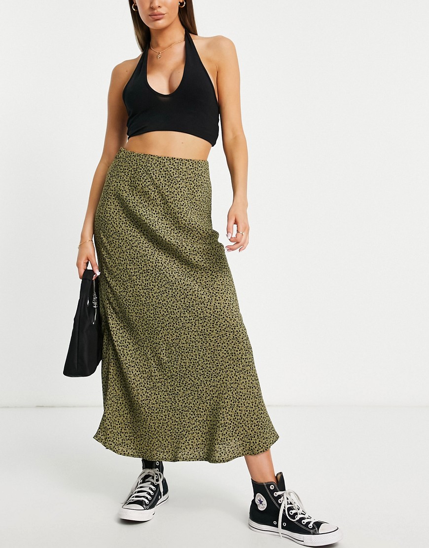 Cotton: On all day slip skirt in brown dot print-Multi