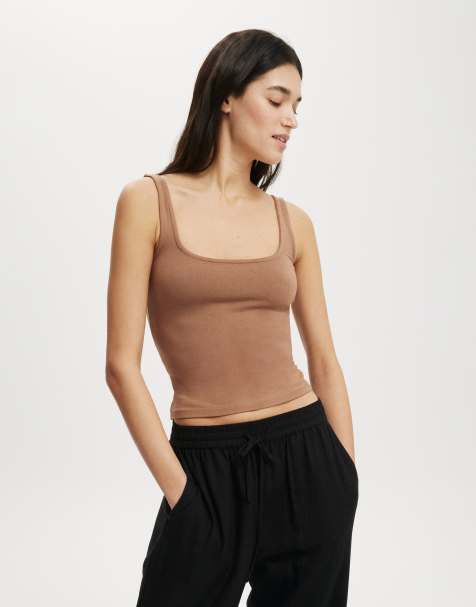 Cotton:On All day square neck tank in brown