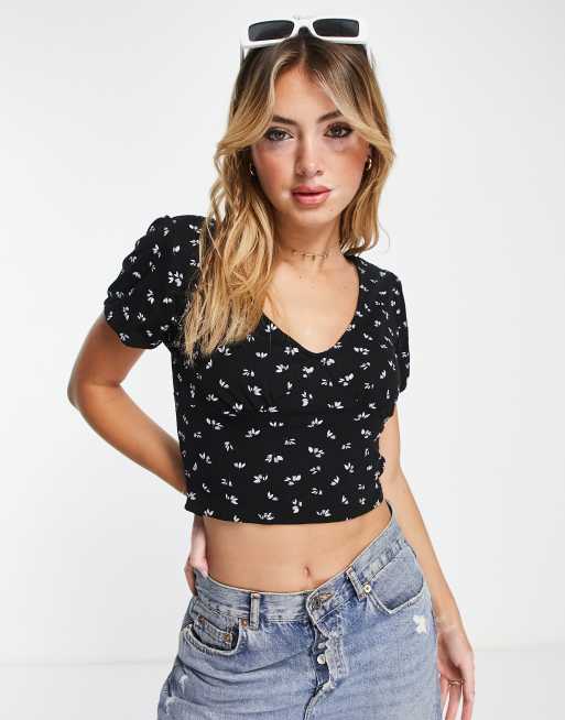 Cotton:On - Annabelle - Sort croptop med småblomstret print