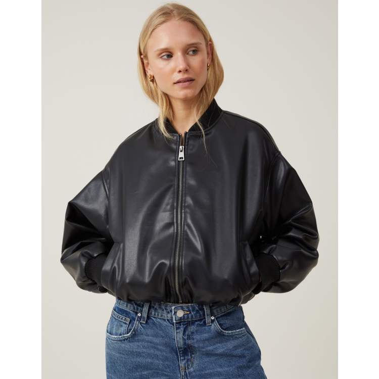 Cotton On Aries faux leather bomber jacket in black ASOS
