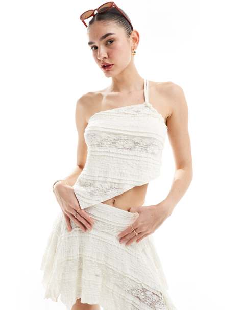 Cotton:On asyymetric hem strappy crop top in coconut texture co-ord - view 1