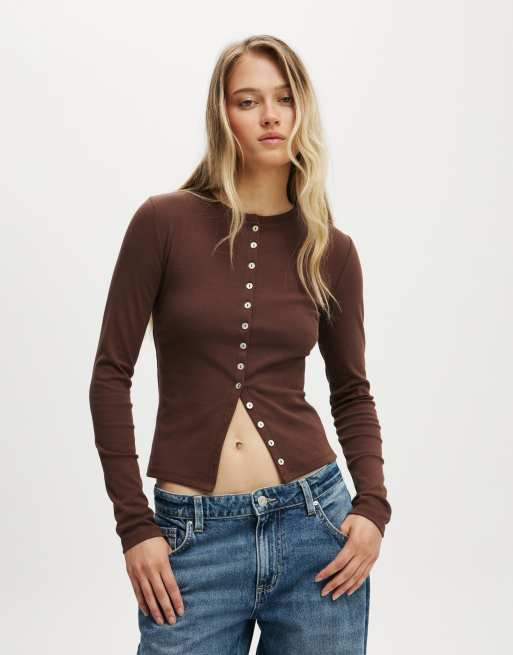 Cotton:On Bailey button detail cardi in brown
