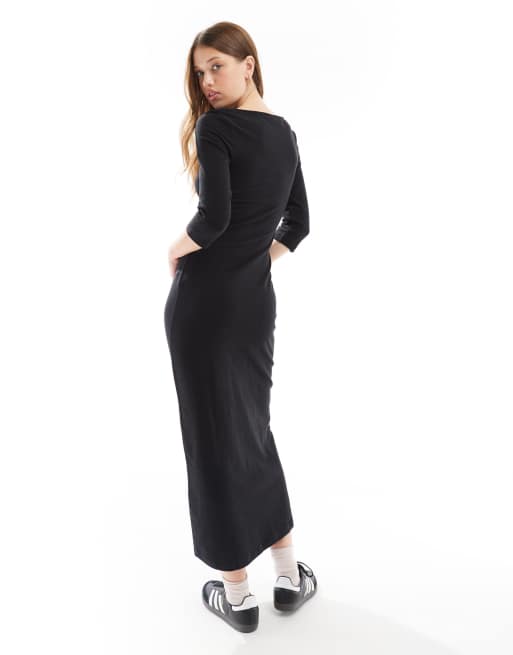 Cotton On Bella 3 4 sleeve maxi dress in black