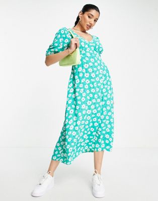 Cotton:On bella midi dress in green floral print