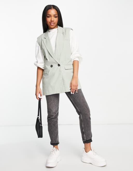 Cotton:On - Blazer sans manches à épaulettes - Sauge