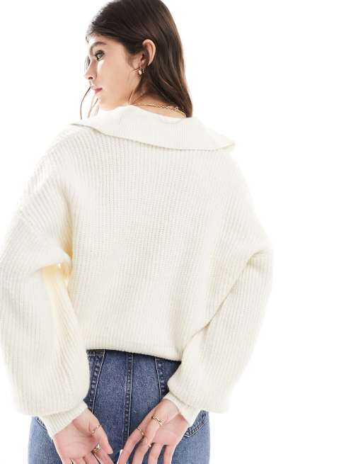 Cotton On Blondie Rib Collar Pullover jumper in white ASOS