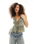 [Cotton:On] Cotton:On boho tie front cami top in khaki-Green 42 WOODLAND