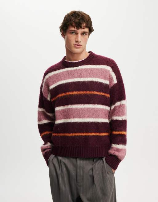 Cotton:On Box fit fuzzy crew knit in burgundy