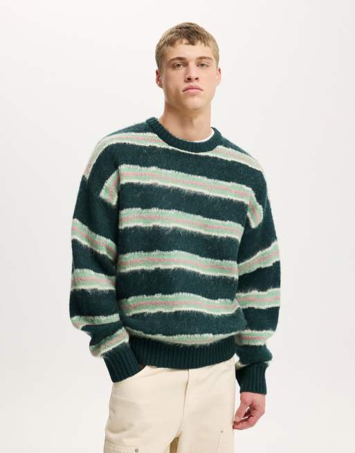 Cotton:On Box fit fuzzy crew knit in green