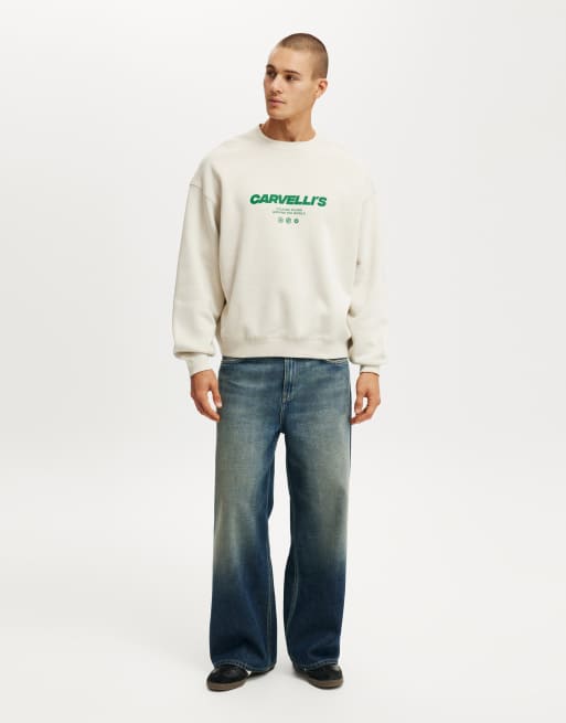 Cotton:On Box fit graphic crew sweater in bone / carvelli s