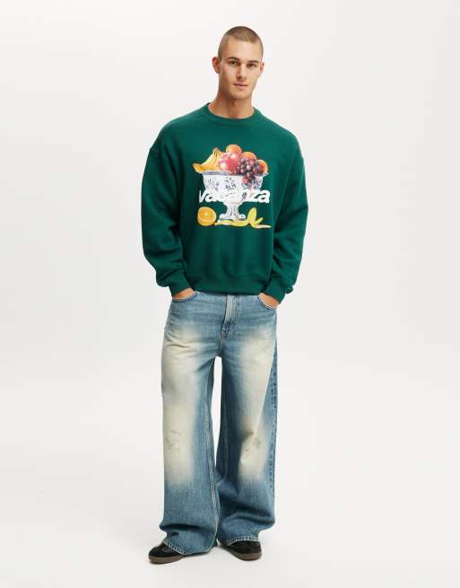 Cotton:On Box fit graphic crew sweater in evergreen / prodizione locale