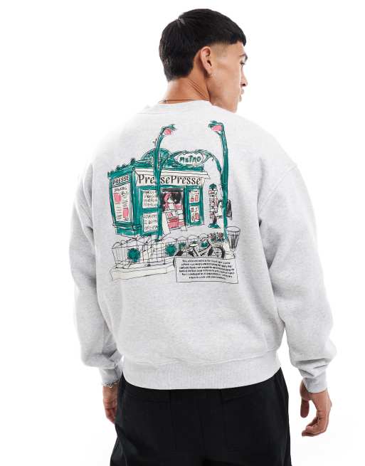Cotton On Box fit graphic crew sweater in grey