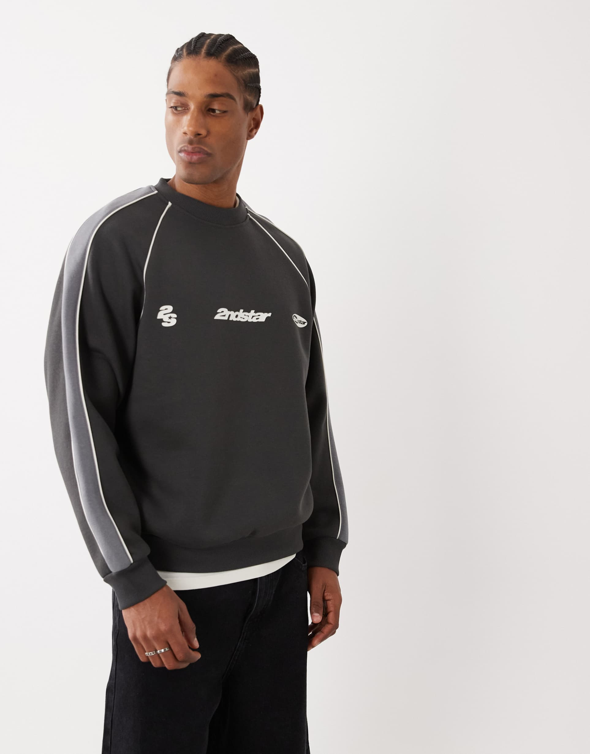 cottonon box fit graphic crew sweatshirt in faded slate