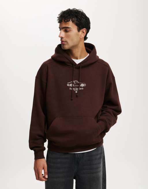 Cotton On Box fit graphic hoodie in brown ASOS