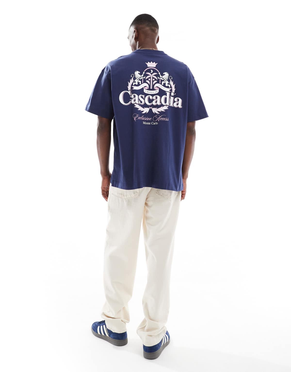 Cotton:On Box fit graphic t-shirt in baby blue/deluxe blvd